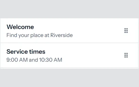 The Welcome and Service times sections in the cOS Websites editor