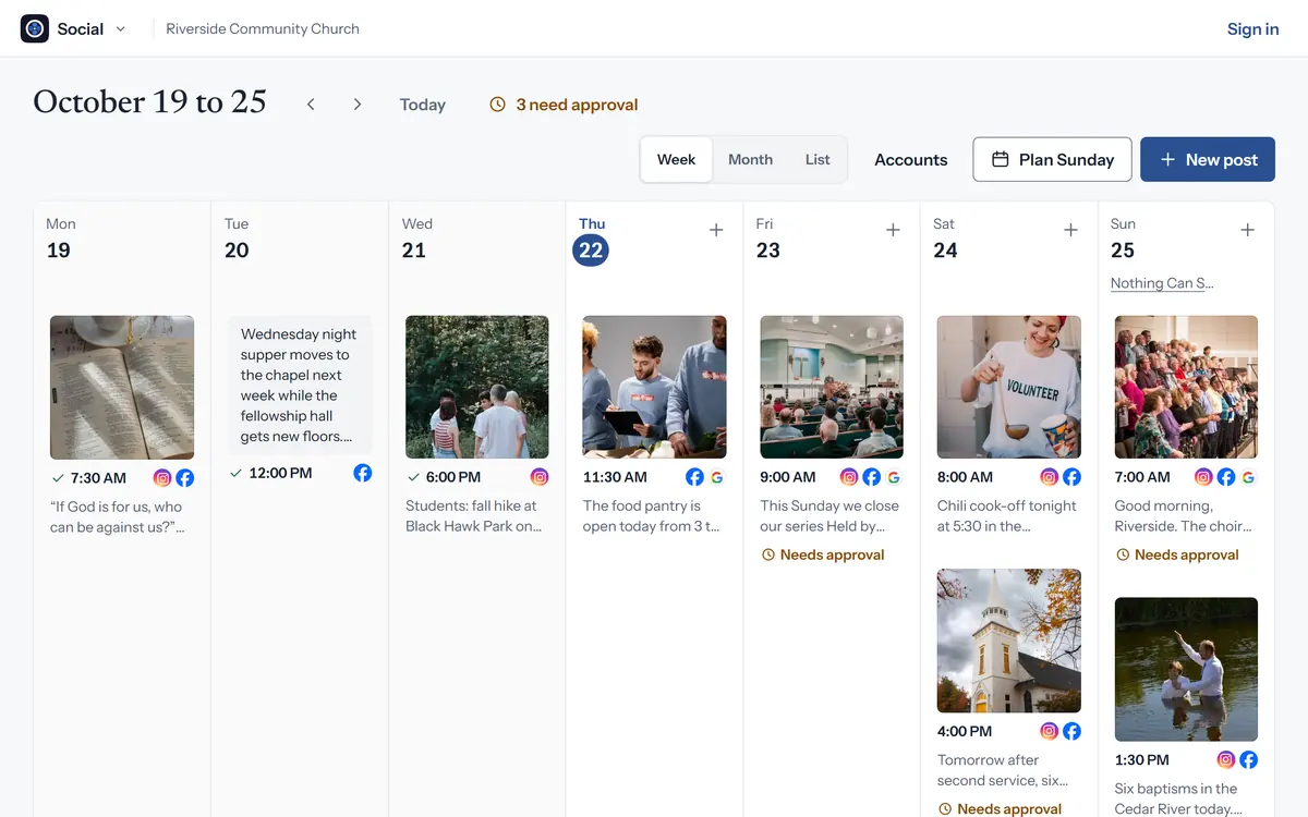 cOS Social with the week of October 19 to 25: a post on each day, and three waiting for approval