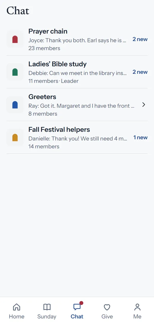 Chat in Churchgoer with the prayer chain, Ladies’ Bible study, greeters and Fall Festival helpers