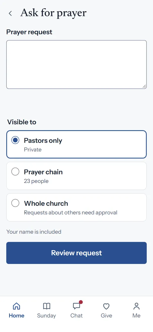 Ask for prayer in Churchgoer with Pastors only chosen