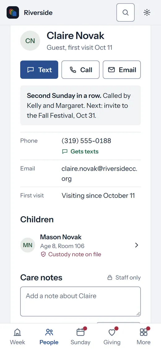 Claire Novak’s page on a phone: her second Sunday in a row, who called her and the next step