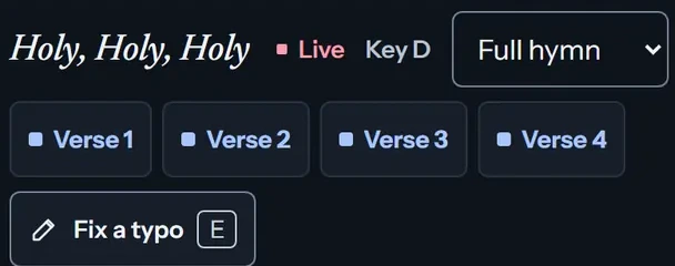 Presenter verse tabs and the Fix a typo control.