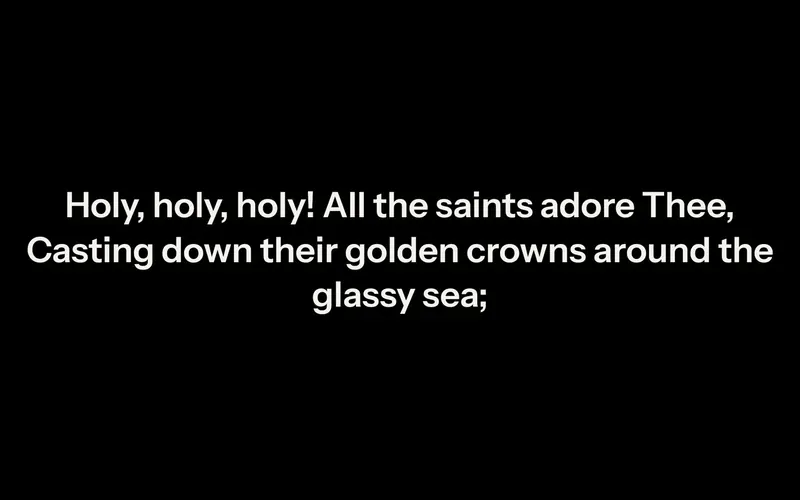The main screen with Holy, Holy, Holy in large white words